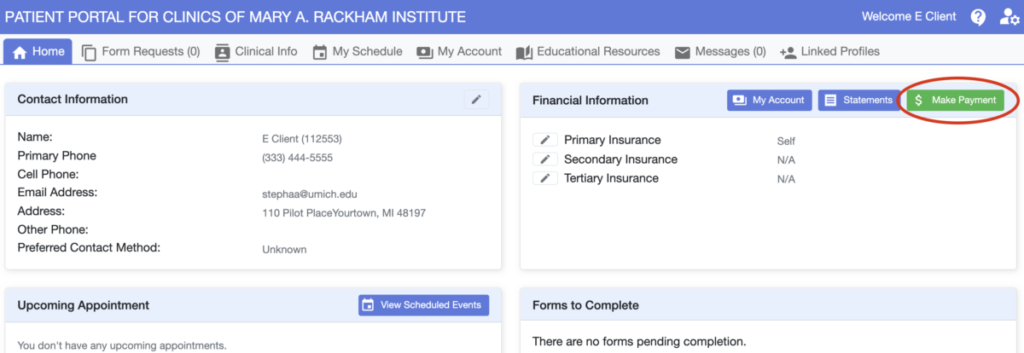 The new client payment option in patient portal