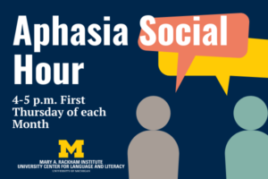 Aphasia social hour with figures talking